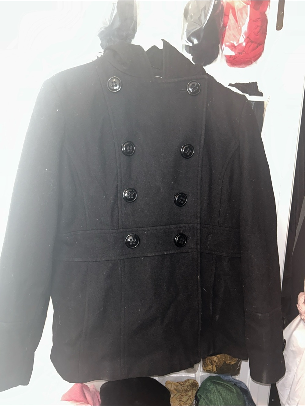 giacca Black Double-Breasted wool Peacoat Jacket